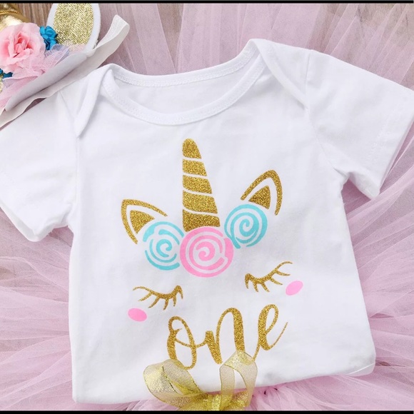 Girl 12-18M boutique 1st Birthday unicorn set NEW - Picture 5 of 7